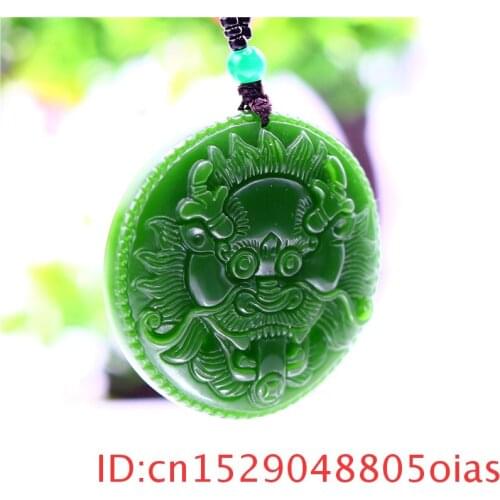 Green Jade Dragon Pendant Necklace Chinese Jewelry Women Amulet Men Gifts Charm for Fashion Carved Natural Jadeite