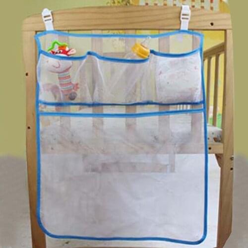 Hanging Storage Bag Bedside Mesh Bags Multifunction Baby Crib Nappy Organizer Newborn Diaper Hanging Organizer Crib Accessories