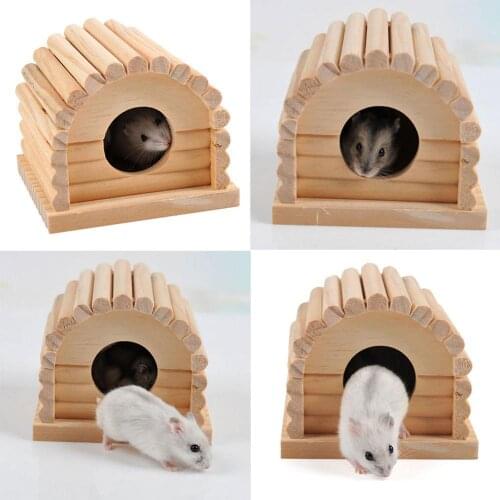 Durable Splitted Wooden Small Squirrel Cavia Hamster House Cabin Pet Supply Yellow Semicircular Tree Hole-shaped Sleeping Nest