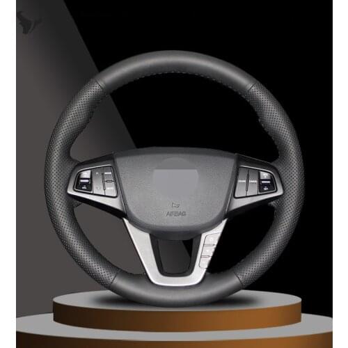 Hand-stitched Black Artificial Leather Steering Wheel Cover for Hyundai Mistra 2013 2014