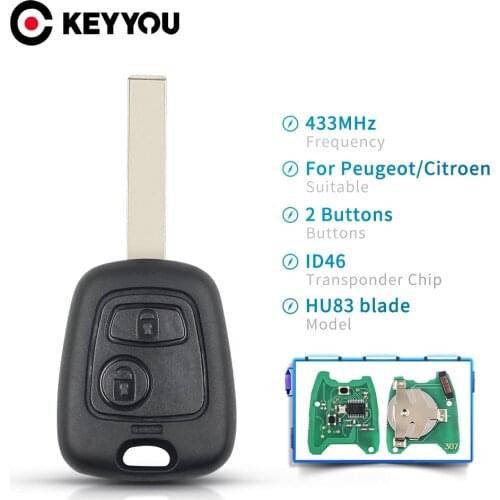 KEYYOU 2 Buttons HU83 Blade Remote Complete Key For PEUGEOT 307 For Citroen C1 C3 433MHZ PCF7961 Transponder Chip Remote Car Key