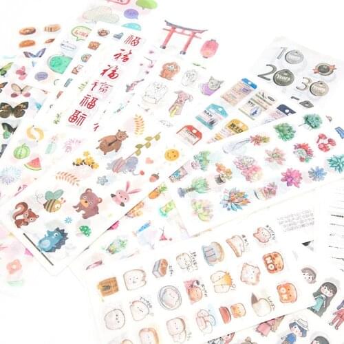 Journamm 6pcs Kawaii Cat Flowers Art Supplies Japanese Word Stickers Aesthetic Deco Stationery Scrapbooking Stickers In Notebook