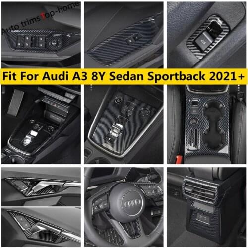 Air AC Outlet Vent / Inner Door Handle Bowl Frame Cover Trim Carbon Fiber Look Accessories For Audi A3 8Y Sedan Sportback 2021