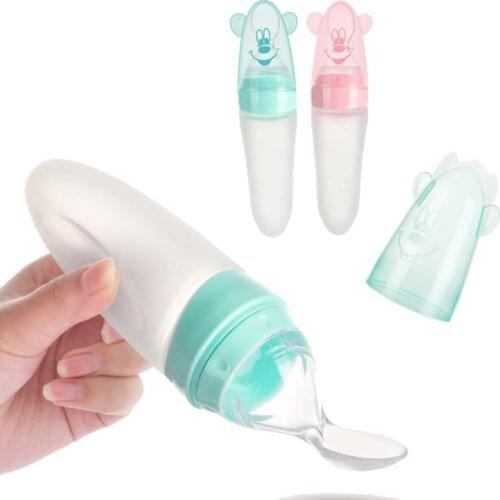 High Quality Baby Squeeze Bottle Spoon Silicone Scoop Rice Cereal Feeder Medicine Extrusion Tools Baby Bottle Spoon