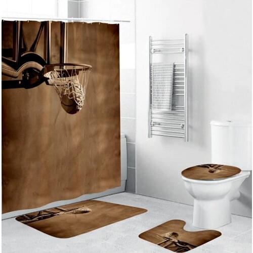 High Quality Fabric Shower Curtains Backboard Frame Bathroom Curtain Non-Slip Rugs Toilet Lid Cover Bath Mat Carpet Set