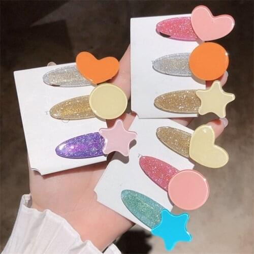 3pcs/Set Hair Clips Pins Women Girls Candy Color Simple Star Heart Shaped Hairgrip Korean Handmade Headwear Ornament Accessories