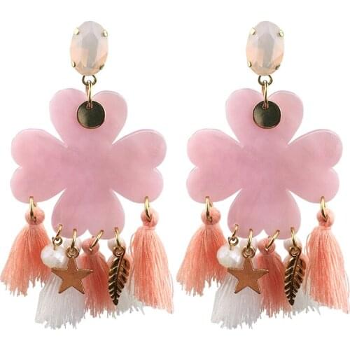 Long Korea Acrylic Flower Earrings For Women Colorful Bohemian Tassel Fringe Dangle Earing Big pendientes 2020 oorbellen New