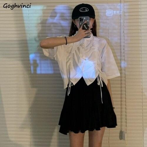 Sets Women Solid Folds Loose Simple Summer Ladies Clothing Design Korean Style Popular Students Basic Teens Chic Vintage Cozy