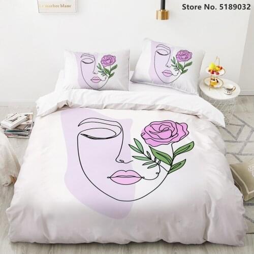 Women Face Duvet Cover Sets 2/3 Piece Hand Drawing Face Line Rose Bedding Sets Girls Bedroom Decor Bed Cover 3d Print Bedding