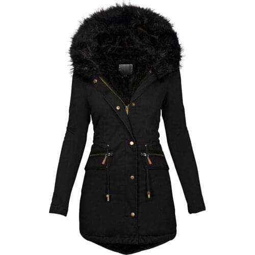 Women Casual Thicker Winter Slim Down Lammy Jacket Coat Overcoat Ladies Medium Long Big Hair Collar Thickened Cotton Suit