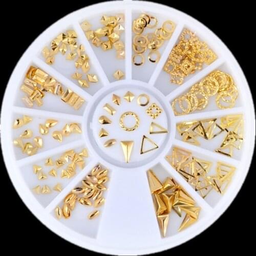 Gold 3D DIY Jewelry Studs Acrylic Metal Rivets Mix Hollow Design Nail Art Decoration Tools