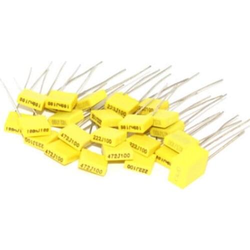 20pcs Polypropylene Safety Plastic Film 100V 1nF ~ 470nF 100nf 220nf 10nf 47nf 22nf 1nf 0.47uf 0.1uf Correction capacitor