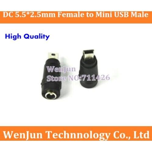 200PCS Free Shipping DC 5.5 *2.5 Female to Mini USB Male Adapter 5.5MM TO Mini USB 5P DC Power Adapter