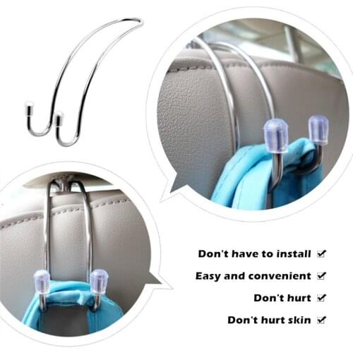 4PCS Multi-functional Stainless Steel Car Seat Headrest Hanger Bag Hook Holder for Bag Purse Cloth Grocery Storage