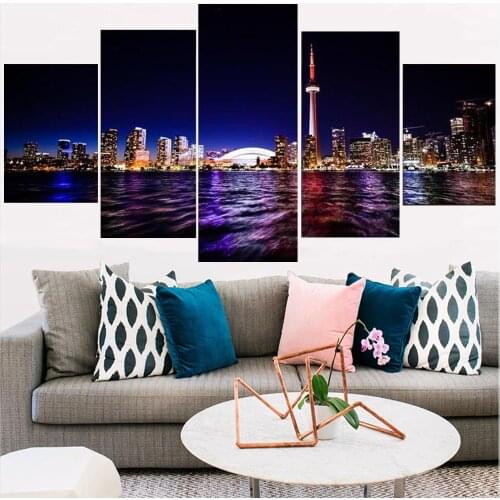 5 Pieces Wall Art Canvas Painting Tower Skyline City Landscape Poster Bedroom Decoration For Pictures Modular Framework