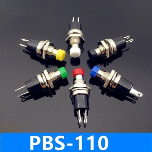 50pcs 7mm Thread Multicolor Push Button Switch PBS-110 2 Pins Momentary Switch