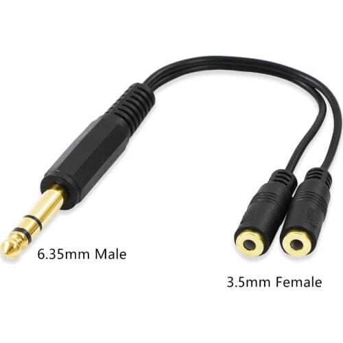 6.35mm Male to Dual 3.5mm Female 3 Pole TRS 1/4" to 1/8" Audio Adapter Convertor Y Splitter Cable