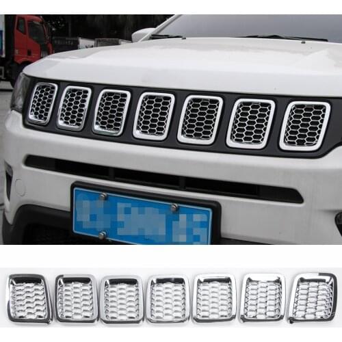 NHAUTP 7Pcs/Set Car Styling ABS Front Grille Decoration Cover With Mesh For Jeep Compass 2017