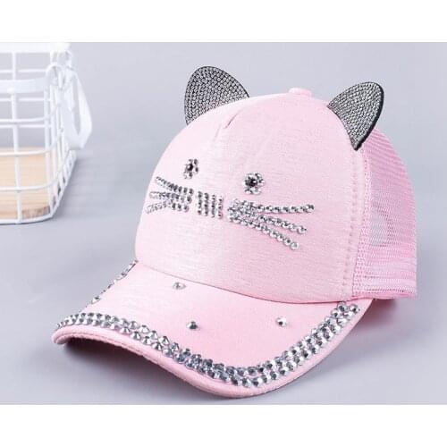 Unisex Baseball Cap Children Cat Ears Rivets Sun Cowboy Hat Snapback Rhinestones Diamond Cap for Boy Girls Casual Cap Bone Gorro