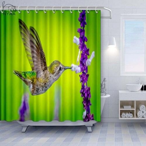 NYAA Hummingbird Colorful Flower Shower Curtain Floral Art In Vintage Style With Hummingbird Bathroom Curtain Sets With Hooks