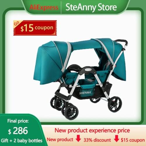 Twin baby stroller can be detached, light weight ,can sit, reclining, folding shock absorber, baby double stroller