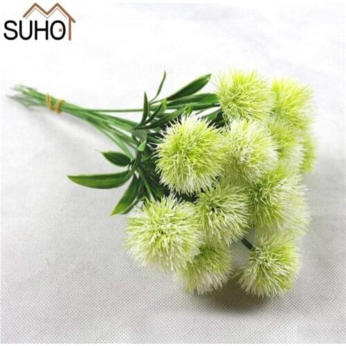 10Pcs/Set Artificial Plants Simulation Art Flowers Dandelion Plastic Fake Flowers Green for Gardening Home Living Room Decor