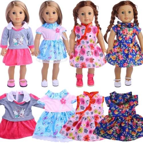 Doll Clothes Floral Lace Palace Style Dress Cute Bow For 18 Inch American Doll Girls & 43 Cm New Born Baby Items,Accessories