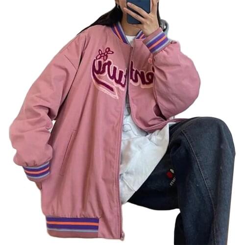 Jackets Fashion Letter Pattern Long Sleeve Zip Up Coats Women Oversized Baseball Jackets Female Casual Loose Outwear Coats