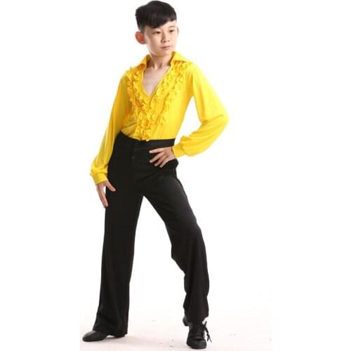 Boy Latin Dancewear Ruffly Blue White Black Ballroom Stage Modern Long-sleeved Dance Latin Dance Costumes Clothes Top And Pant