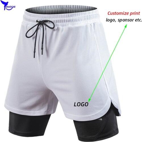 Customize LOGO 2 In 1 Men Stretch Running Shorts Quick Dry Compression Gym Fitness Marathon Sports Shorts with Longer Liner