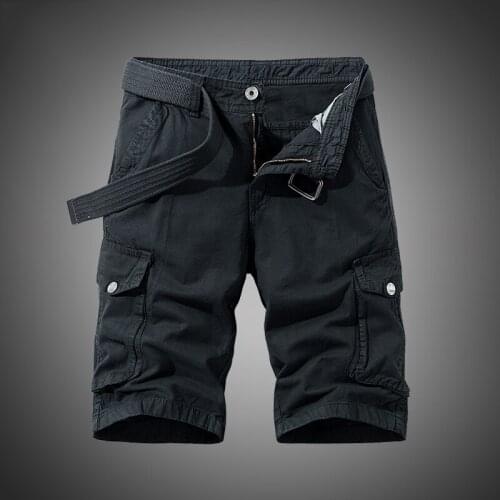 2021 Mens Military Cargo Shorts Summer Army Green Cotton Shorts Men Loose Multi-Pocket Shorts Homme Casual Bermuda Trousers