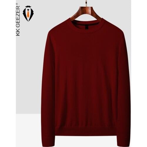 Mens Sweater Vintage Pullovers Oversize Red Slim Fit O-Neck 2020 Simple Sweaters Cotton Autumn Winter Pullover Warm Solid Color