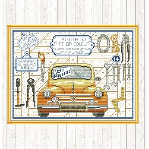 Repair Garage Wall Home Decor Patterns Cross Stitch Kit DIY Needlework Crafts 14CT 11CT Cotton Thread Embroidery Needlework Sets