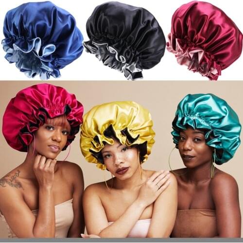 New Reversible Satin Bonnet double layer adjustable size Sleep Night Cap Head Cover Bonnet Hat for For Curly Springy Hair