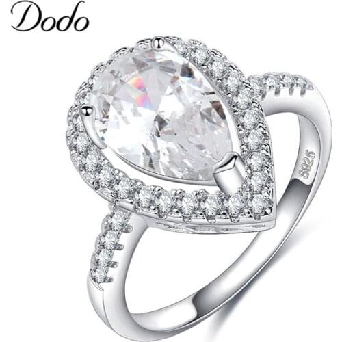 Luxury Silver Color Water Drop Ring Cubic Zirconia Crystal Wedding Rings for Women Bride Accessories Jewelry Drop Shipping YR62