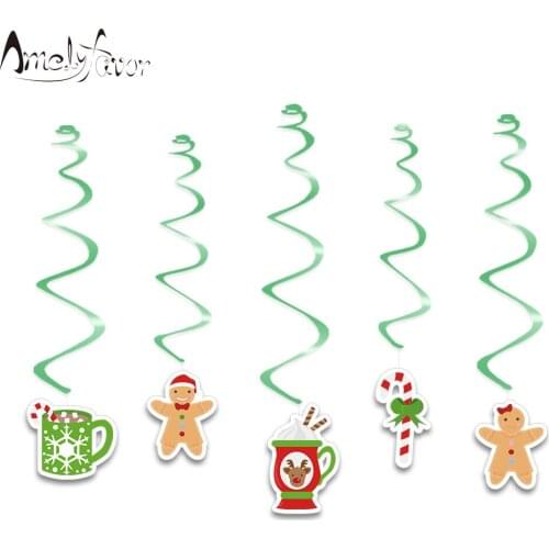 Christmas Theme Series 2 Ceiling Hanging Swirl Decoration Gingerbread Boy Girl Crutch Christmas Party Decorations Supplies