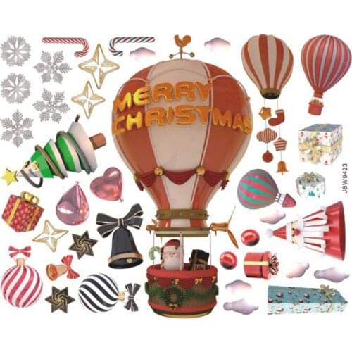 Christmas Decoration Wall Stickers Hot Air Balloon Snowflake Xmas Tree Pattern Stickers Home Living Room Decor Props 85DA