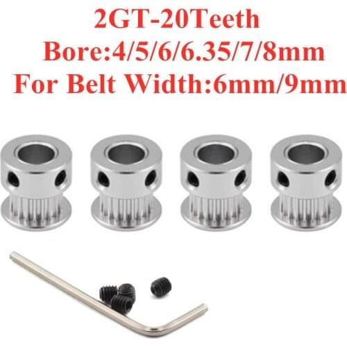 20 Teeth 2GT 2M Timing Pulley Bore 4/5/6/6.35/8mm for 2MGT GT2 Synchronous belt width 6/10mm small backlash 20Teeth 20T