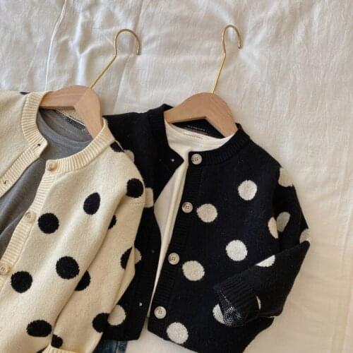 Childrens Sweaters Spring and Autumn Models New Boys and Girls Polka-dot Sweater Baby Korean Version of Wild Cardigan Jacket
