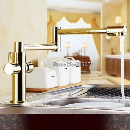 Lead-free Universal Faucet Deck Mount Stretch Folding Kitchen Faucet Dual Handle Chrome/Gold Hot and Cold Mixer Tap KF795