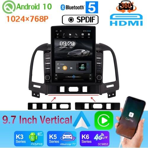 9.7" Vertical screen Android 10.0 4G LTE WiFi For Hyundai Santa Fe SantaFE 2006-2012 GPS Navigation Radio 360 4*AHD Camera DSP