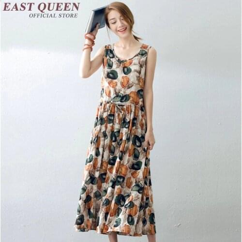 Vintage floral print beach sundresses casual A-line long sundresses round neck long tank top dress summerdress NN0782 CQ