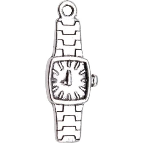 WYSIWYG 10pcs 23x9mm Pendant Watch Vintage Watch Charm Pendants For Jewelry Making Antique Silver Color Men Watch Pendants