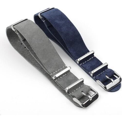Suede Leather Zulu Nato Strap Watch Band 18mm 20mm 22mm 24mm Soft Replacement Belt Silver Square Buckle Watch Accessories