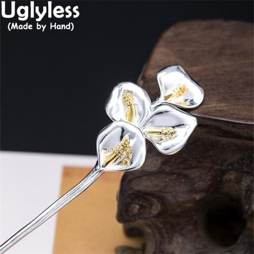 Uglyless Glossy Silver Blooming Bunch of Flowers Hair Sticks Women 925 Silver Floral Hair Jewelry Traditional China Chic Bijoux