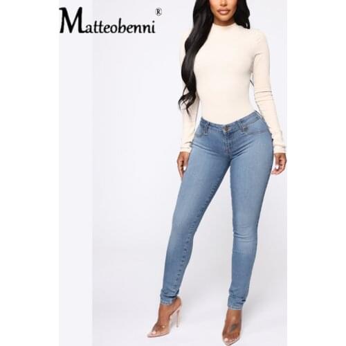 Women Cotton High Waist Skinny Push Up Jeans In Blue Stretch Slim Pencil Denim Pants Fashion Women Elastic Jean Trousers 2020