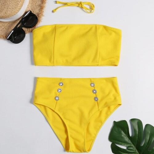 Womens Solid High Waist Bikini Set 2021 New Fashion Urban Leisure Sexy Strap Design Two Piece Wrapped Swimsuit Bathing Suit