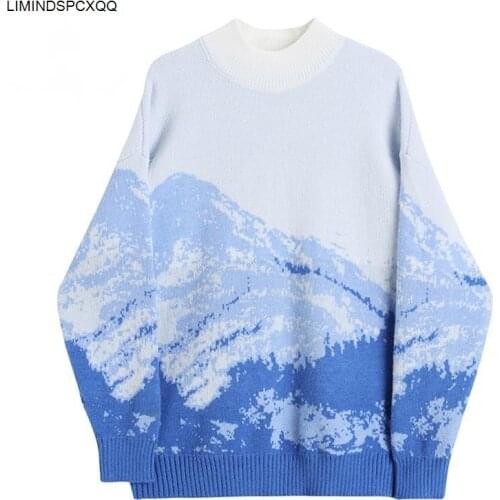 Pullover Sweater Women Streetwear Oversized Mountain Retro Knitwear Female 2021 Casual Loose Hiphop Crewneck Couple Knitted Tops