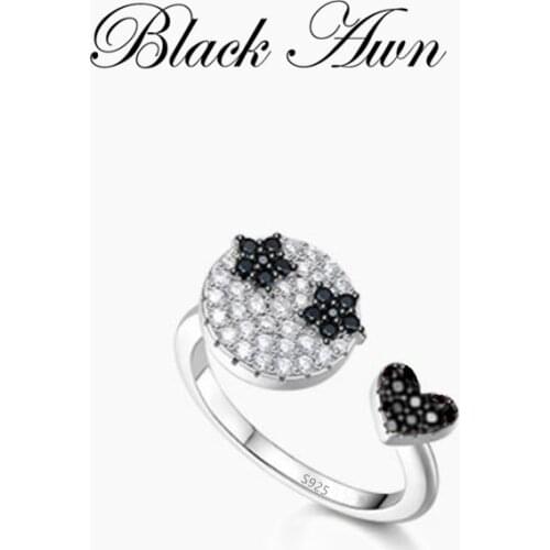 BLACK AWN 2020 New Genuine 925 Sterling Silver Jewelry Black '8' Rings for Women Female Star Bague G100