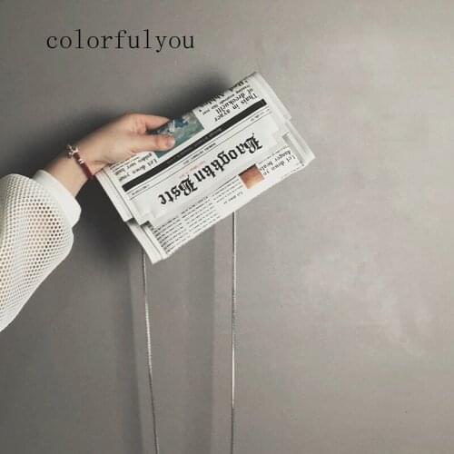 2019 Newspapers print design women handbag fashion personality chain PU shoulder bag women envelope bag casual clutch purse
